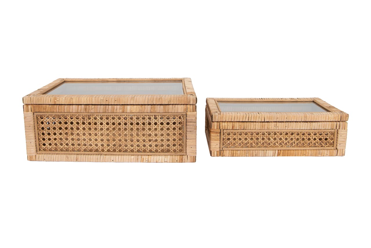 Hello Honey® Cane & Rattan Display Box with Glass Lid Set